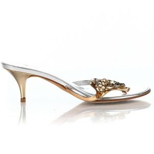 Giuseppe Zanotti Silver & Gold Crystal Embellished Kitten Heels